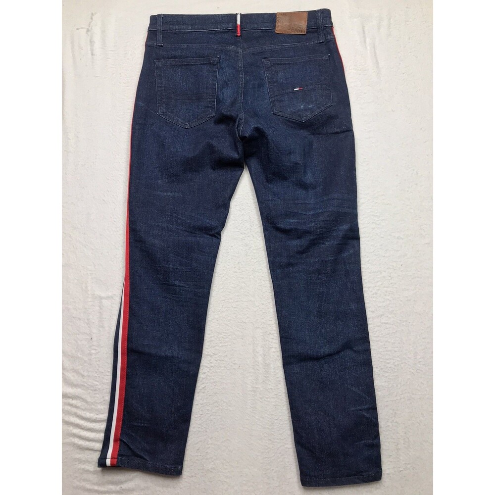 TOMMY HILFIGER Slim Taper Jean Men 33x30 Dark Wash Racing Stripe Honeycomb - Picture 2 of 16